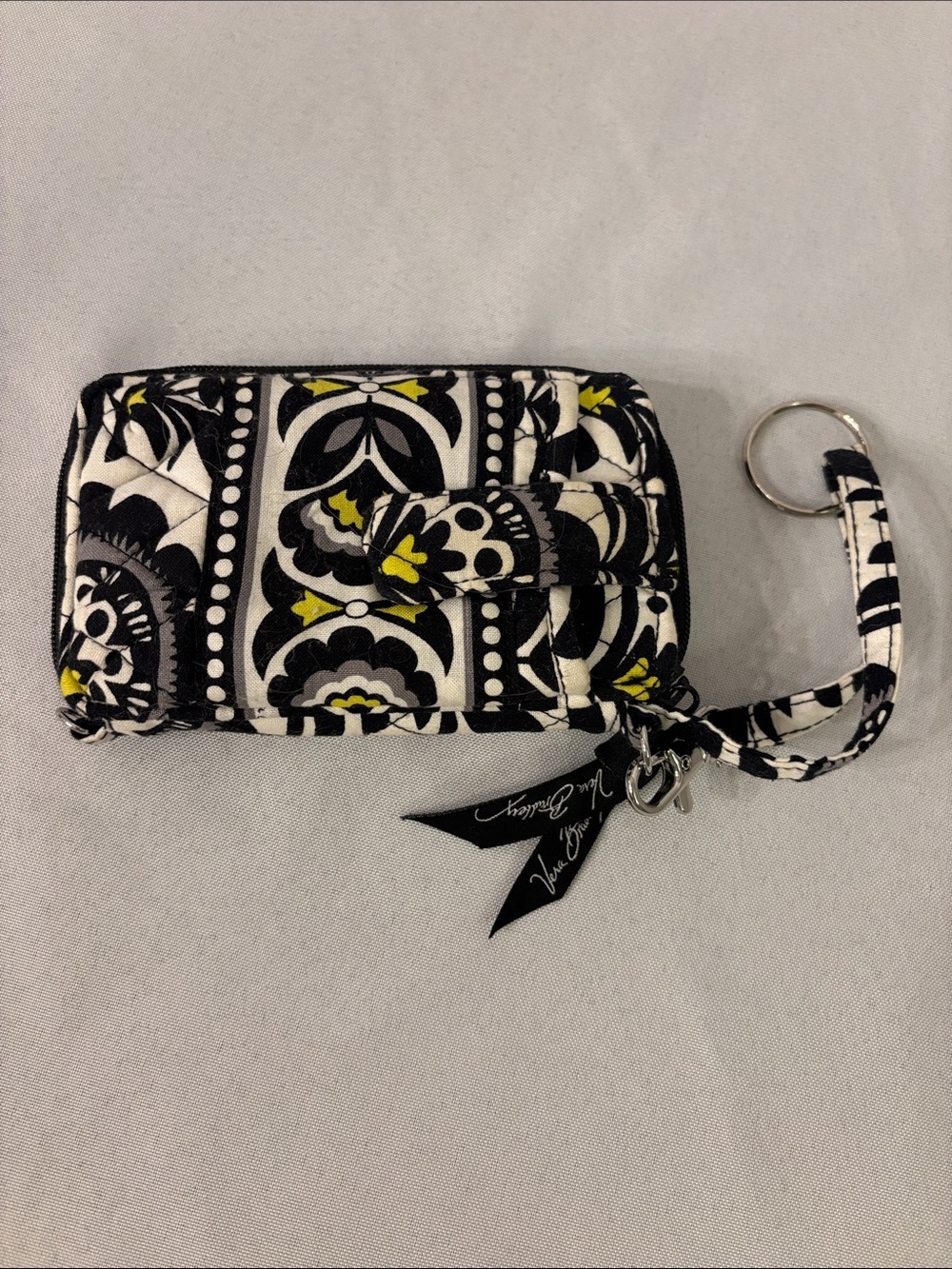 Vera Bradley Black, White & Yellow Quilted Floral Wristlet